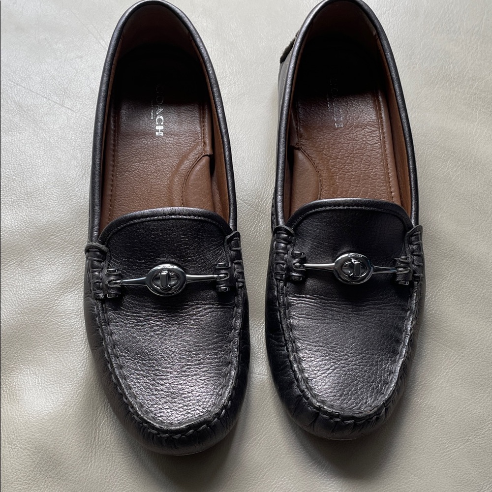 Coach Black Leather Slip-On Shoes